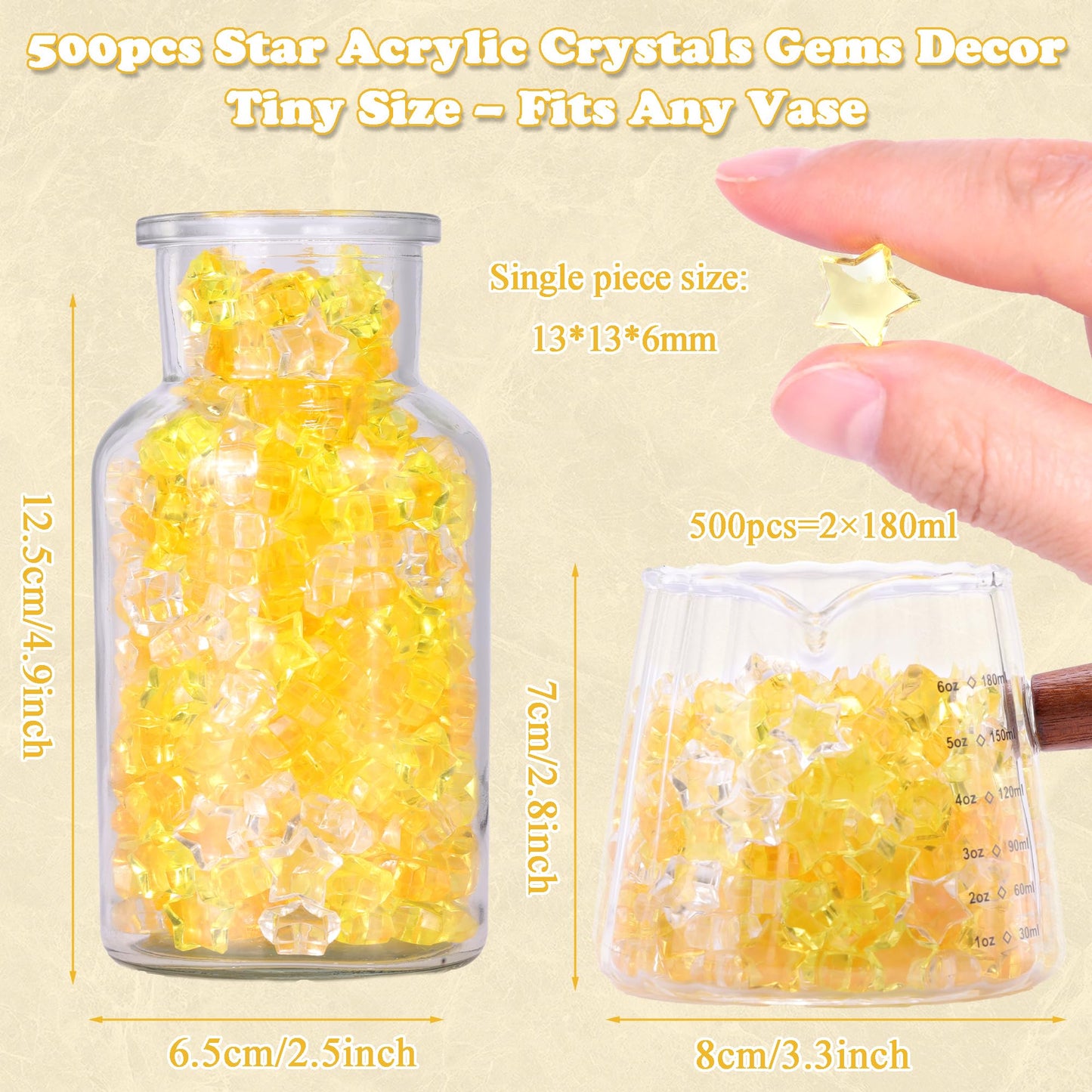 LAIDANLA 500PCS Mix Yellow Acrylic Star Gems Vase Fillers, Decorative Fake Crystals Gems for Centerpieces Table Scatter Wedding Decor Party Decorations DIY Crafts Home Decor