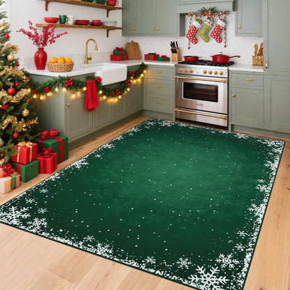 Christmas Bedroom Area Rug 4x6 Indoor Xmas Area Rugs Non-Slip Low Pile Christmas Decorative Area Rug Boho Snowflake Throw Carpet Washable Rugs for Bedroom Living Room Kitchen Nursery, Green