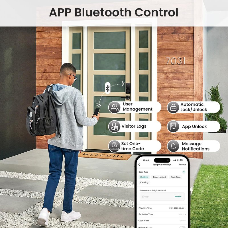 Smart Lock with Handles, Fingerprint Door Lock App Control, Keyless Entry Door Lock Set, Electronic Digital Keypad Deadbolt, Auto & One Touch Lock, Easy Installation, IP54