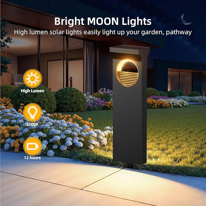 Modern Solar Pathway Lights Outdoor, 6 Pack Upgraded Moon Shaped Landscape Lights - Brighter & Waterproof Solar Powered Decor for Yard, Garden, Path, Walkway Outside Decoration