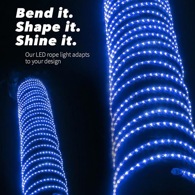WYZworks 108LEDs 10ft LED Outside Rope Lights, Outdoor ETL Certified Waterproof Permanent 360 Degree Light Emitting, Flexible Tube, Connectable, Christmas Palm Tree Exterior Landscape, Blue