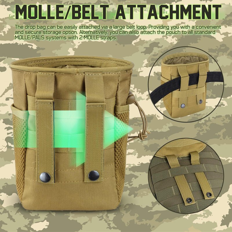 LIVANS Tactical Molle Dump Pouch, Magazine Recovery Pouch Drastring Ammo Bag Belt Utility Fanny Adjustable Military Holster Bag Outdoor for Airsoft Paintball Hunting Gear with D-Ring Grimlock