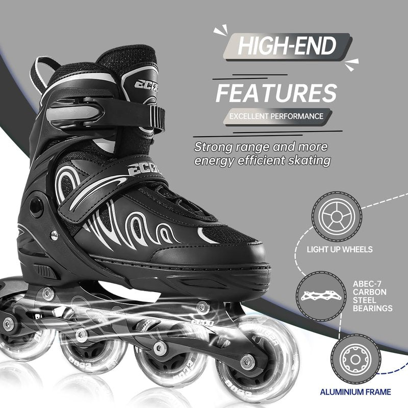 ECOO Inline Skates for Girls and Boys Ages 5-8 8-12 Light up Wheels, Adjustable Size Roller Skates Blades Kids Adult Women Outdoor