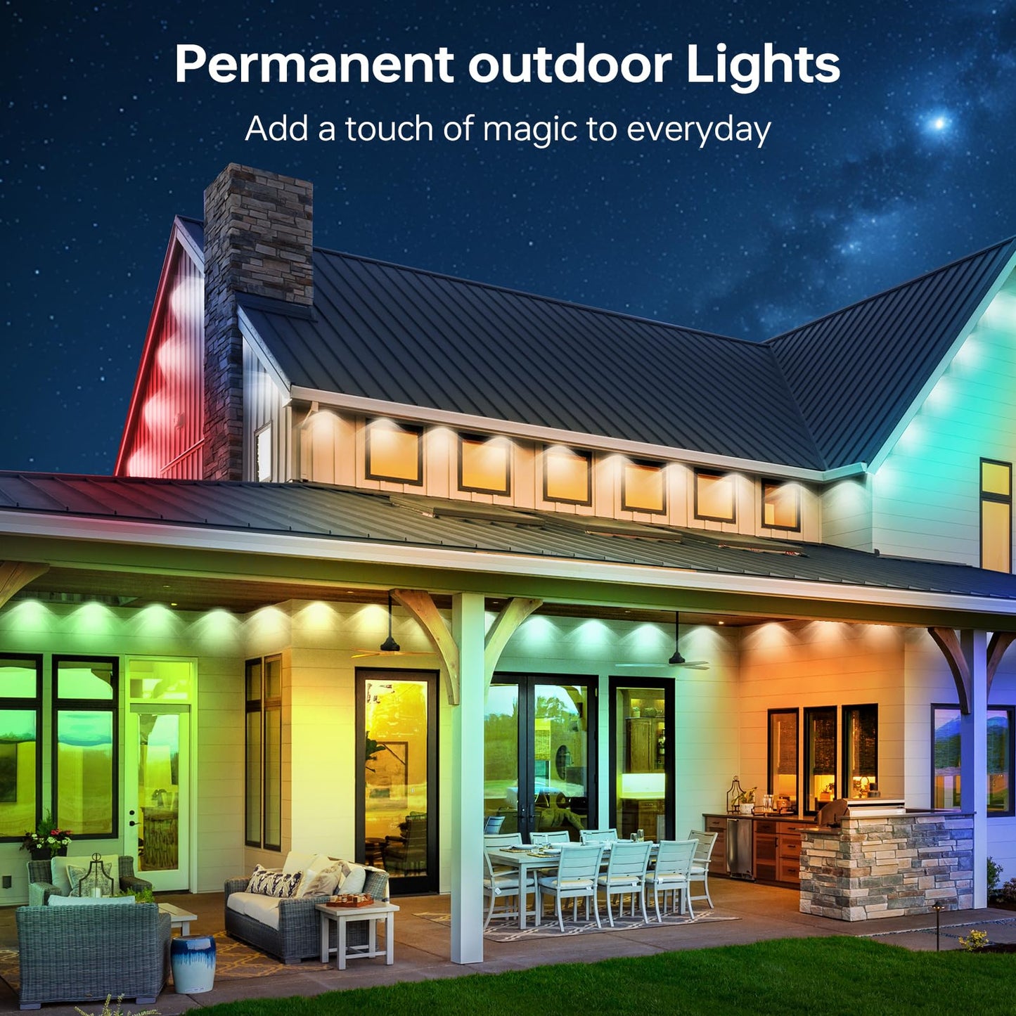 Qeeanmo Permanent Outdoor Lights 100FT RGB+IC Smart String Lights for House, App & Remote Control, Waterproof IP67 LED Eaves Lights, Music Sync, 212 Scene Modes, Outdoor Christmas Patio Roof Decor