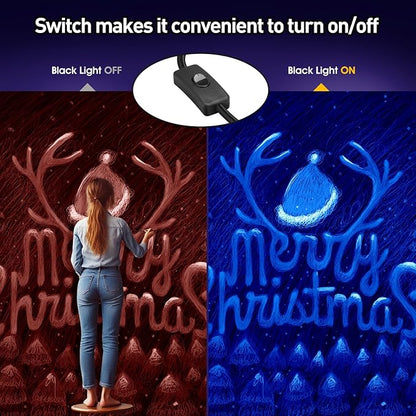 100W Black Light, 2Pack Indoor Outdoor Blacklight with Plug and Switch, Ip66 Waterproof, 365 NM UV Light for Glow Neon Party, Body Painting, Fluorescent Tapestry