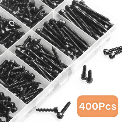 Zmbroll M3 Socket Head Cap Self Tapping Screw Black Grade 8.8 Carbon Steel Metric 400Pcs M3x6/8/10/12/14/16/18/20/25/30mm Socket Allen Head Self Drilling Fasteners Hex Drive Wood Screws