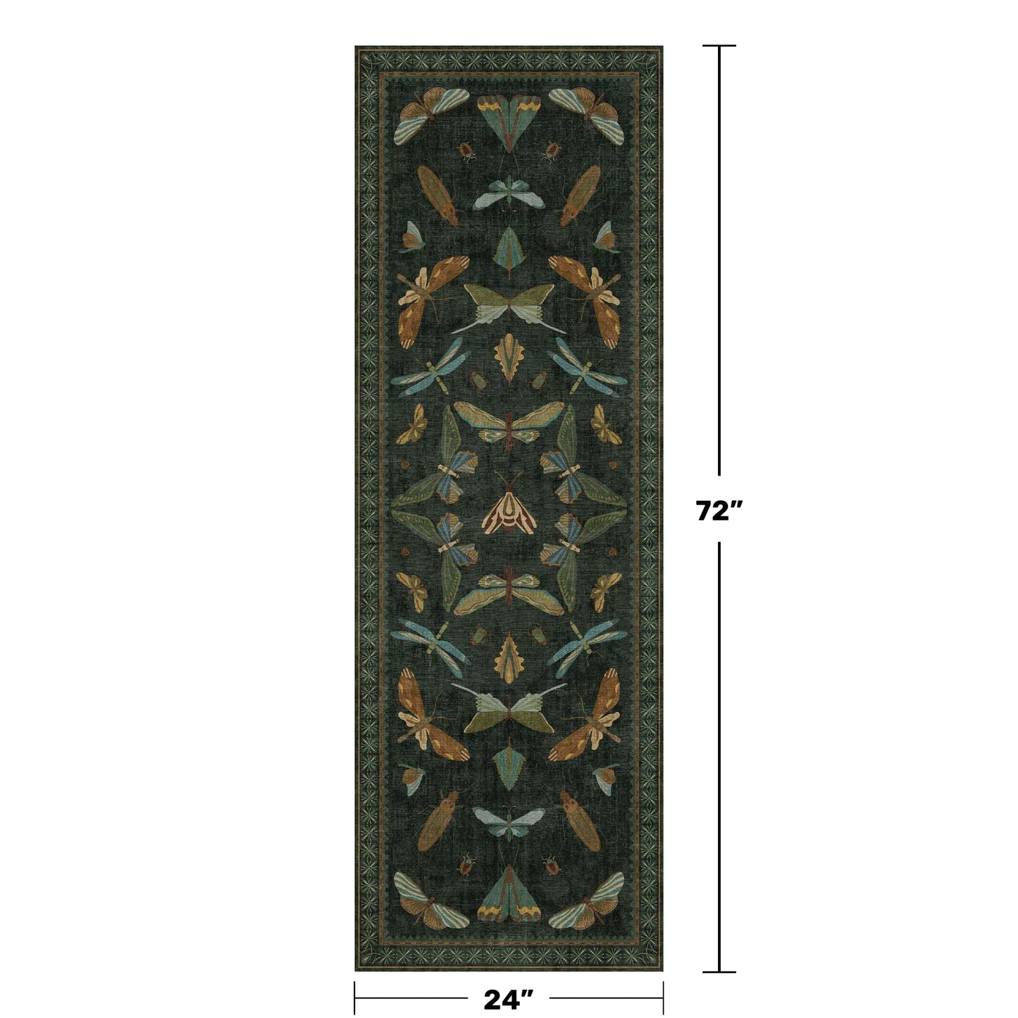 Hazo Haus Washable Insect 2x6 Runner Rug for Hallway- Stain Resistant Kitchen Runners, Floral Whimsical Indoor Floor Mat for Bathroom, Soft Non Slip with Rubber Backed, Dark Green