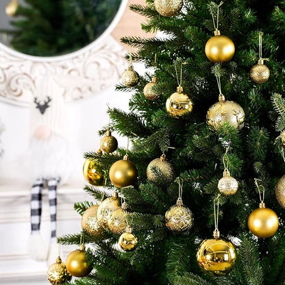 Senjie Gold Shatterproof Christmas Ball Ornaments, 32 Pcs, Plastic, Hanging, Christmas, Wedding