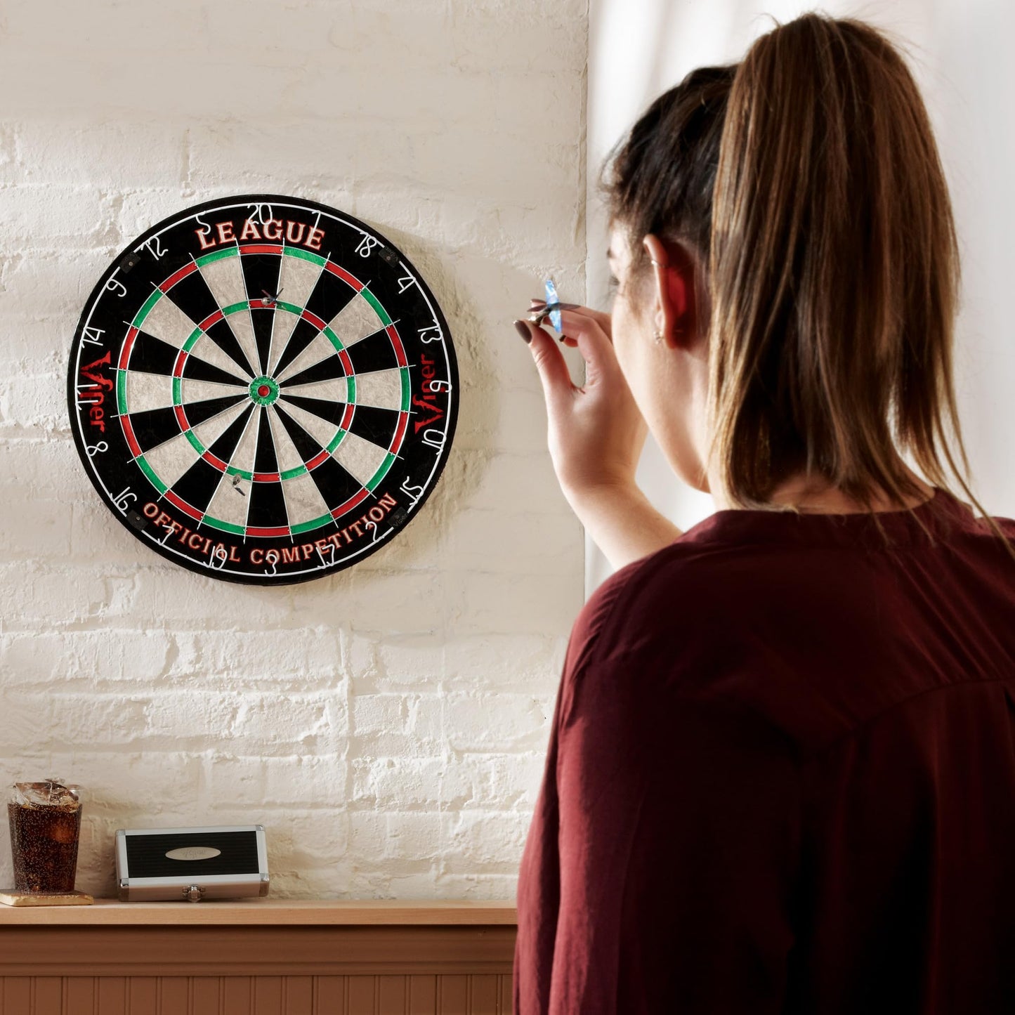 Viper League Pro Sisal Bristle Dart Board for Adults Starter Set with Cricket Scoreboard, Regulation 17.75 Inch Steel Tip Dartboard, 3 Darts, and Chalk