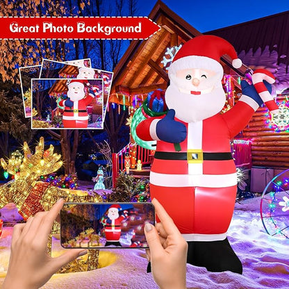 FRAMICS 8 FT Christmas Inflatable Santa Claus with Gift - Outdoor Decoration with LED Lights for Holiday Garden Lawn Party
