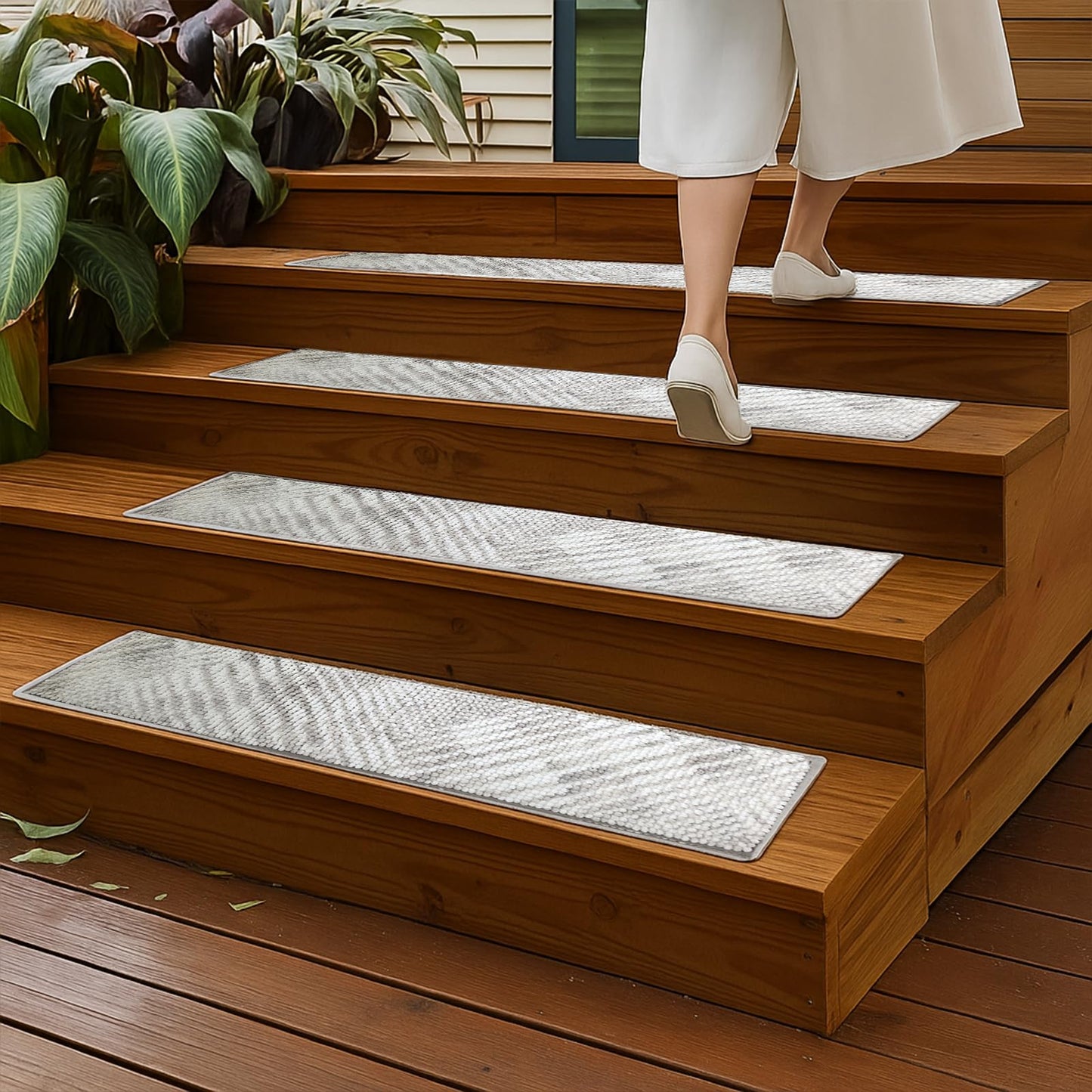 Muddy Mat® Pack of 8 - Soft Chenille Stair Treads Non-Slip Reusable, Super Absorbent Stair Treads for Wooden Steps, Tile & Marble Floor, Easy to Install & Machine Washable - Grid 30'' x 7''