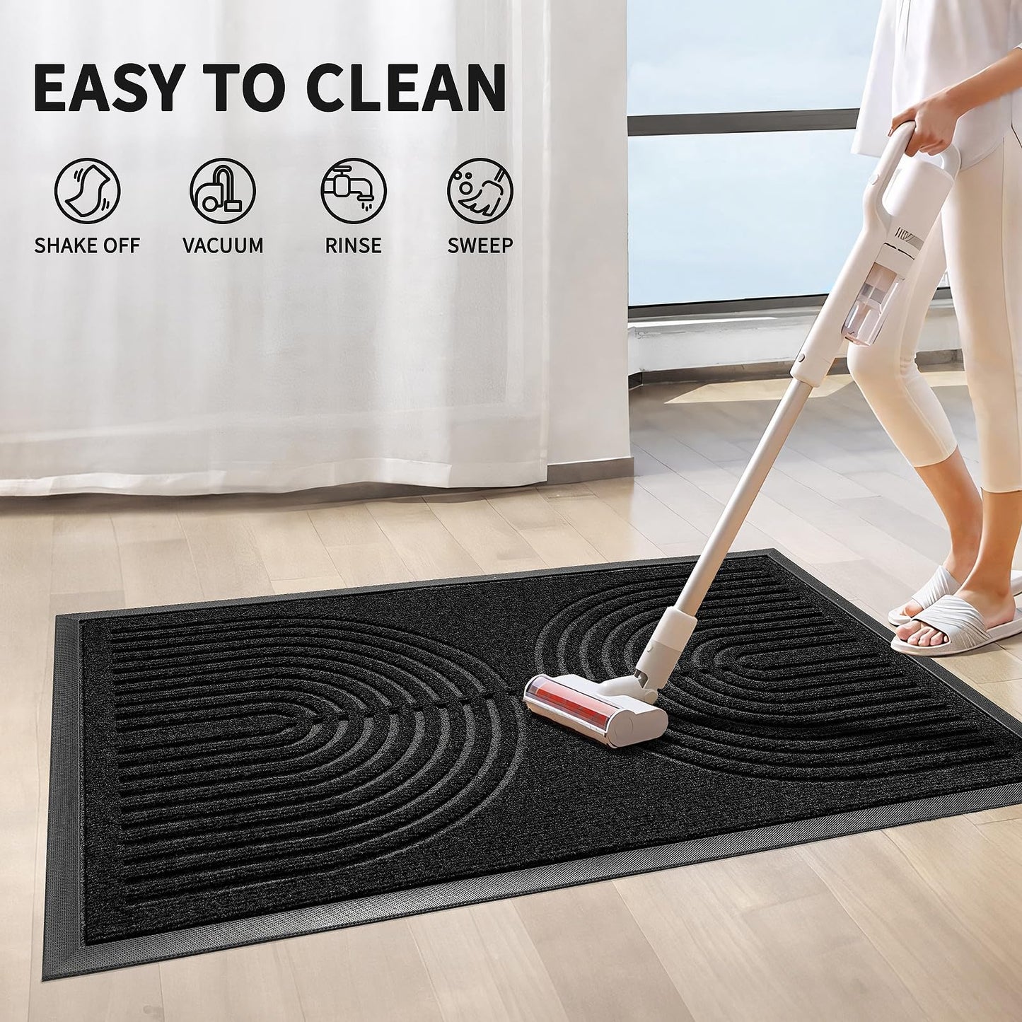 RORA Front Door Mat Outside Indoor Entrance, Heavy Duty Non Slip Welcome Doormat, Natural Rubber Floor Mat for Entryway, Patio, Garage, Porch, 29.5"x17", Black