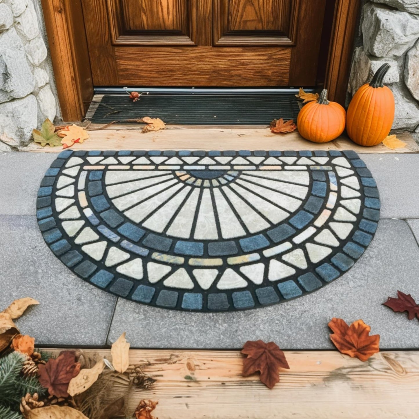 CHICHIC Welcome Door Mat 18 x 30 Inch Front Doormat Outdoors for Home Entrance Outdoors Mat for Outside Entry Way Doormat Entry Rugs, Heavy Duty Non Slip Rubber Back Low Profile, Blue Green