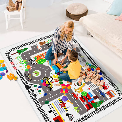 LTKOUGFAM 5x7ft Kids Town Road Play Rug - Car Playmat, Kids Rugs for Playroom Car Mat Town City Road Traffic Rugs, Extra Large Boys Kid Cars Track Play Rug (Style Five, 78.7X 59 INCH)