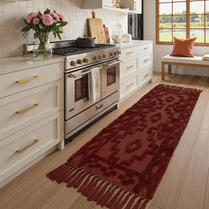 Uphome Boho Runners for Hallways 2' x 6', Washable Farmhouse Entryway Runner Rug, Cotton Tufted Bedroom Runner Rugs, Bohemian Tribal Throw Aesthetic Rug for Kitchen Doorway Living Room, Terracotta