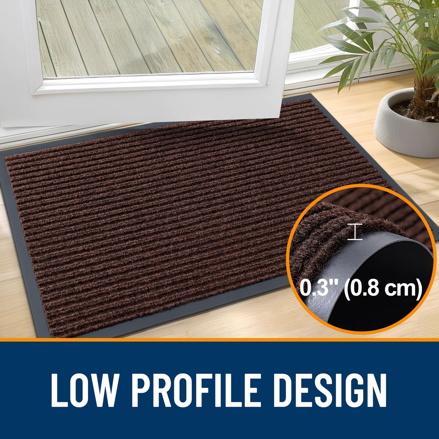 OLANLY Front Door Mat Indoor Outdoor Entrance, Waterproof Heavy Duty Doormat, Fade Resistant, Low Profile, Easy Clean Patio Porch Welcome Floor Mats for Entry, 59x34, Brown