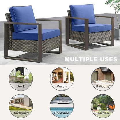 Rilyson Wicker Outdoor Patio Chairs Set of 2, Rattan Patio Furniture Chairs with Sturdy Frame,All-Weather PE Wicker,Wide Armrest,Deep Seating and Thick Cushions for Deck Porch Garden(Mixed Grey/Blue)