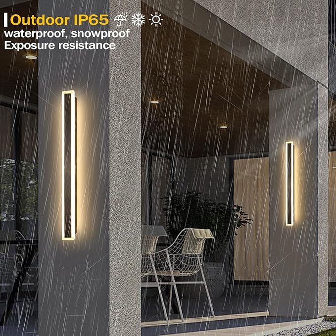 Modern Outdoor Wall Lights, 2 Pack 31.5 inch Exterior Sconces Wall Lighting 3000K LED Modern Outdoor Lights IP65 Waterproof Linear Exterior Wall Light for Garage Porch Patio