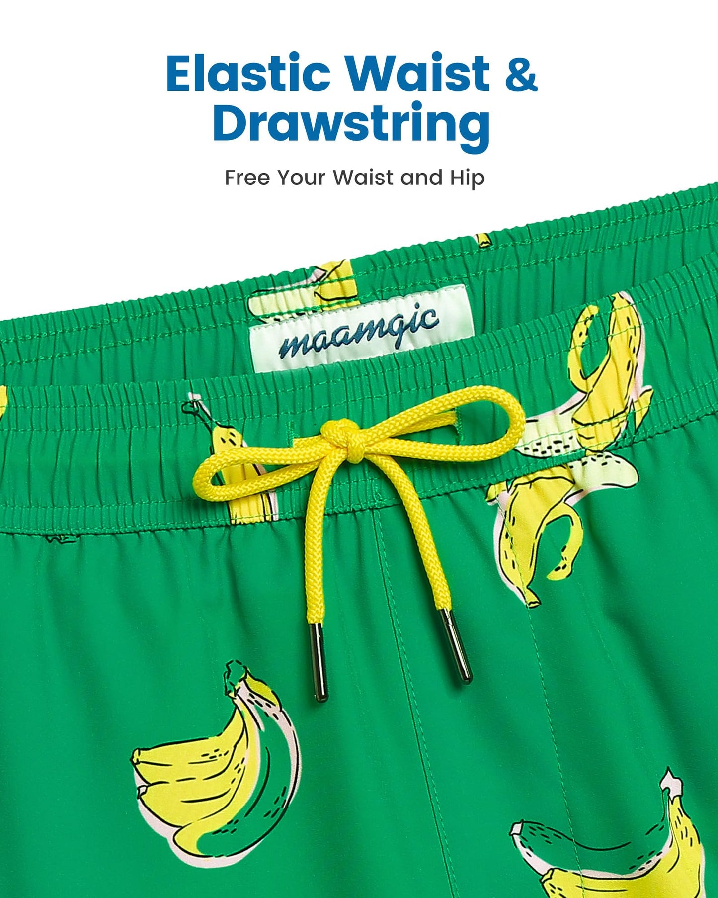 maamgic 2 in 1 Mens Swim Trunks 7 Inch Swim Shorts Swim Suits Board Shorts Falling Banana-Green Large