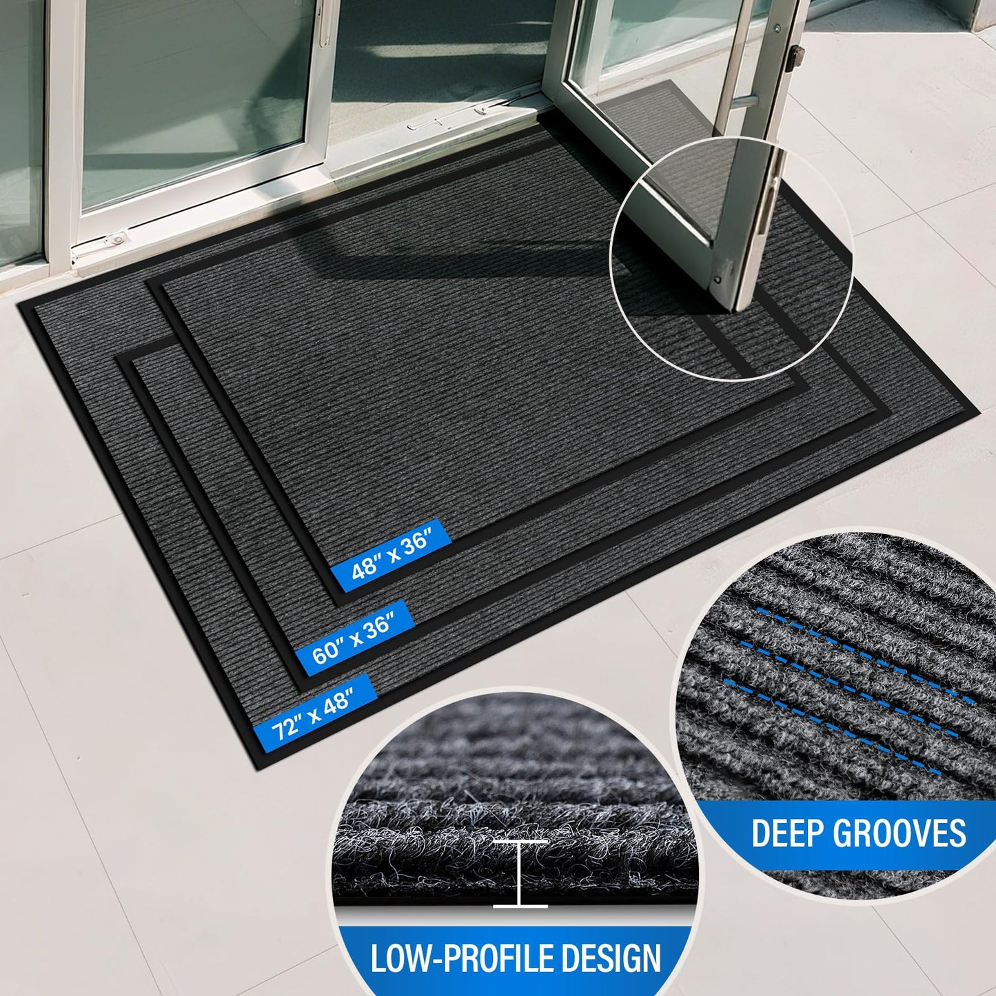 3' X 5' Durable Front Door Mat Indoor Outdoor Entrance, Commercial Door Floor Mat Heavy Duty Non-Slip Backing Entryway Doormats, Outdoor Mats for Home Entrance & Commercial High Traffic Area