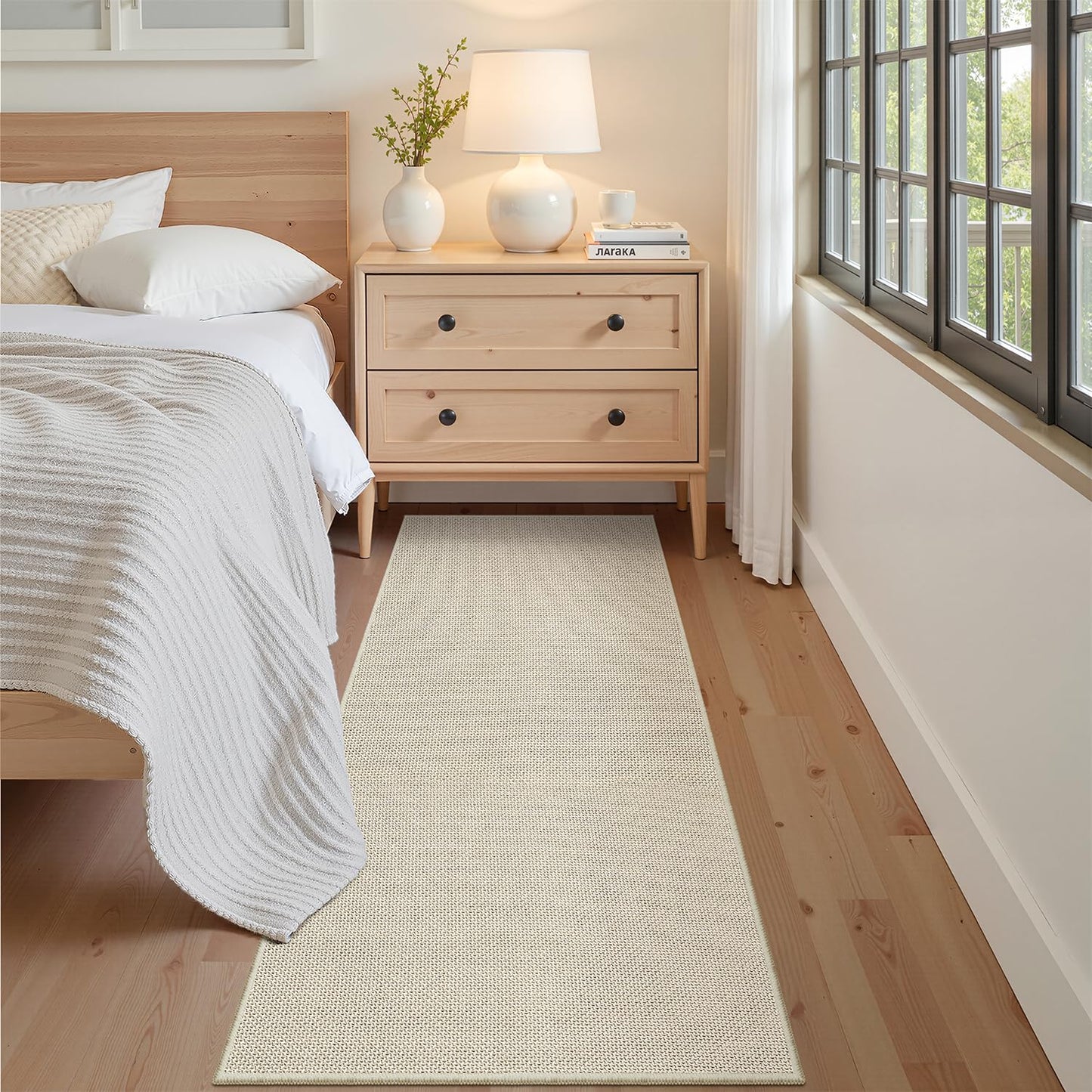 2x6 Runner Rug for Hallways Non Slip, Entryway Rugs with Rubber Backing, Washable Kitchen Carpet Runner Woven Rug, Indoor Mat for Bathroom, Beige Rugs for Bedroom