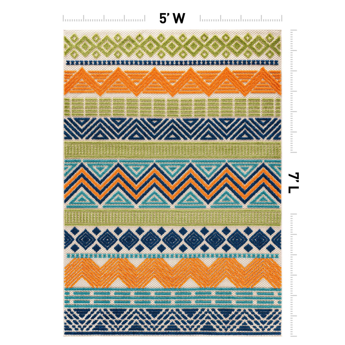 Rugshop Marbella Contemporary Boho Non-Shedding Outdoor Rug for Patio Deck Backyard Indoor/Outdoor Area Rug 5' x 7' Multi