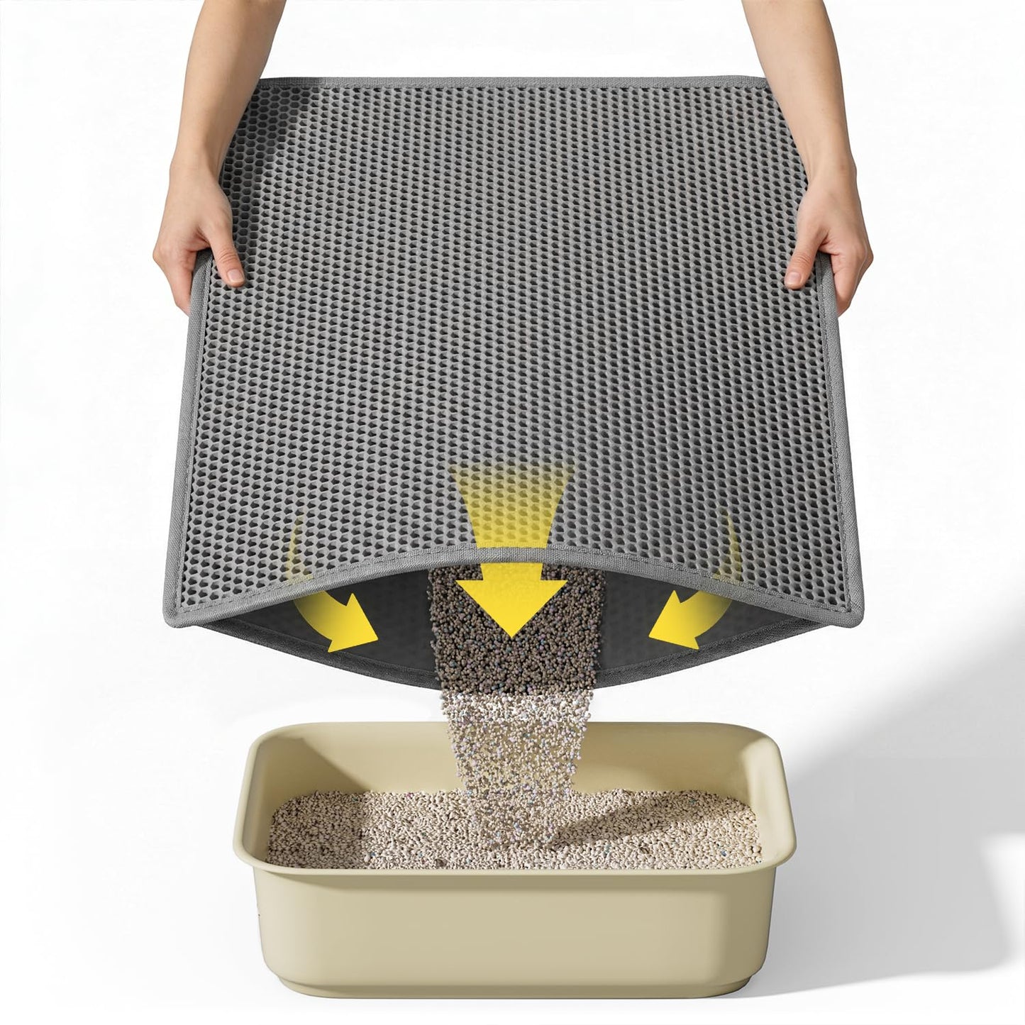 Kaxionage Cat Litter Mat, 30"X24" Large Double Layer Litter Trapping Mat, Waterproof/Urineproof, Easy to Clean Kitty Litter Mats for Floor, Scatter Control (Grey-1Pack)