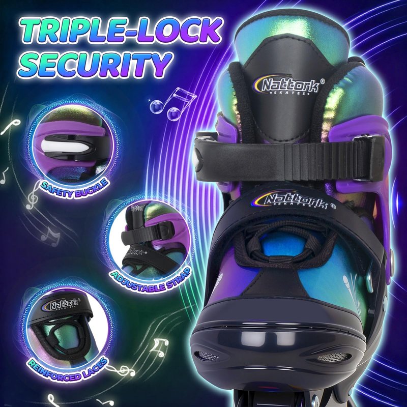 Nattork Adjustable Inline Skates for Kids & Teens with Flashing Light-Up Wheels, Gradient Color ABEC-7 Bearings for Smooth Glide, Safe & Durable Sizing Adjustable Skates Voilet
