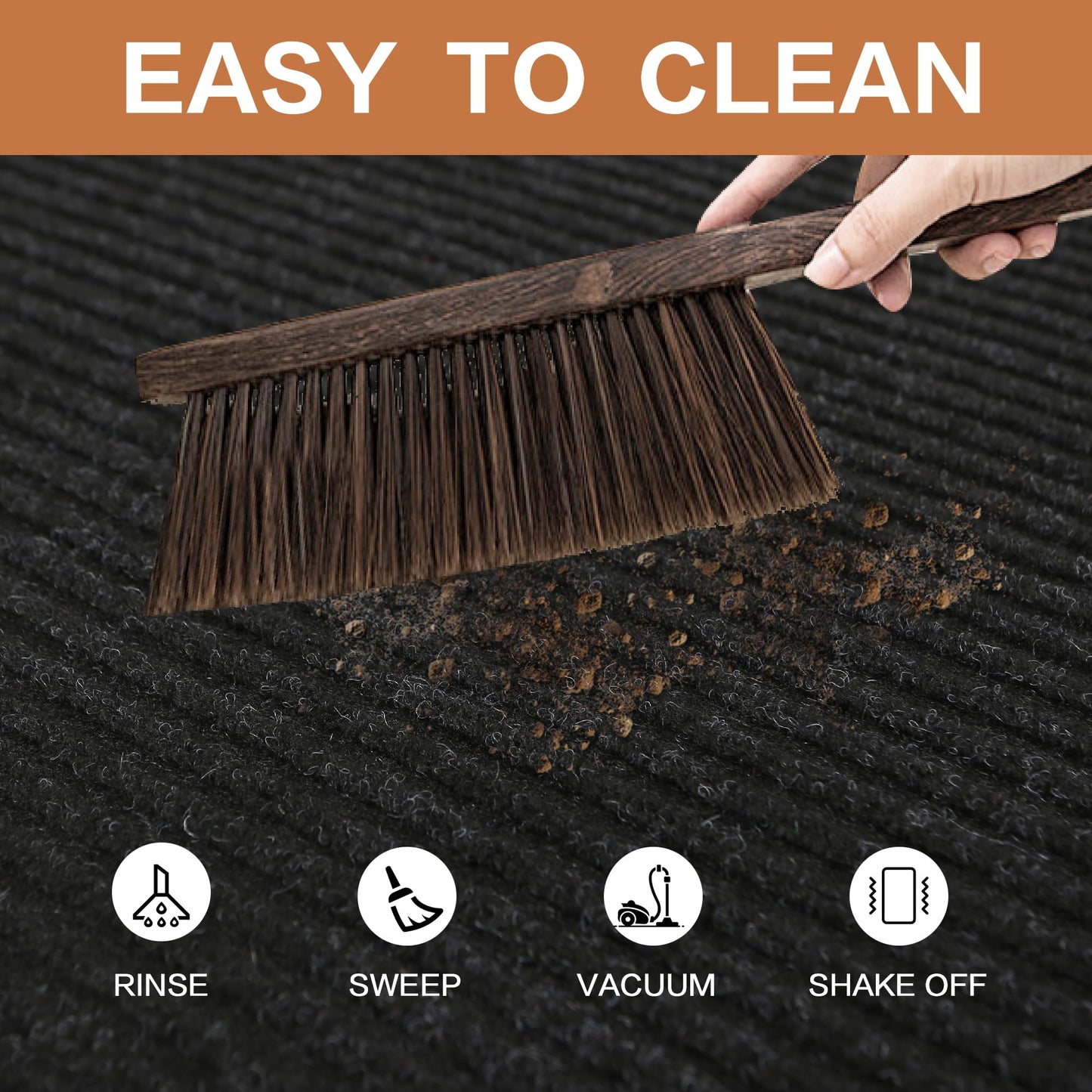 Commercial Indoor Outdoor Runner Rugs 4FTx8FT Heavy Duty Striped Brush Step Front Door Rugs Non-Slip Rubber Backing Entrance Rug Runner for Home Office Dirt Resistant and Absorbent Doormat(Black)