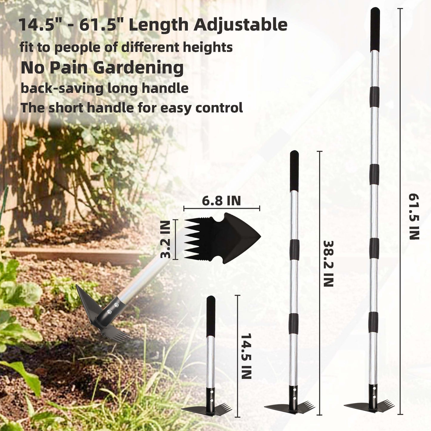 KLDOLLAR Weed Puller Tool with Long Handle, 62inch Efficient Weed Remover Tool, 2-in-1 Weed Rake and Hoe Garden Tool for Easy Weed Removal & Deeper Root Digging, Manual Weeder Tool for Yard Flower Bed