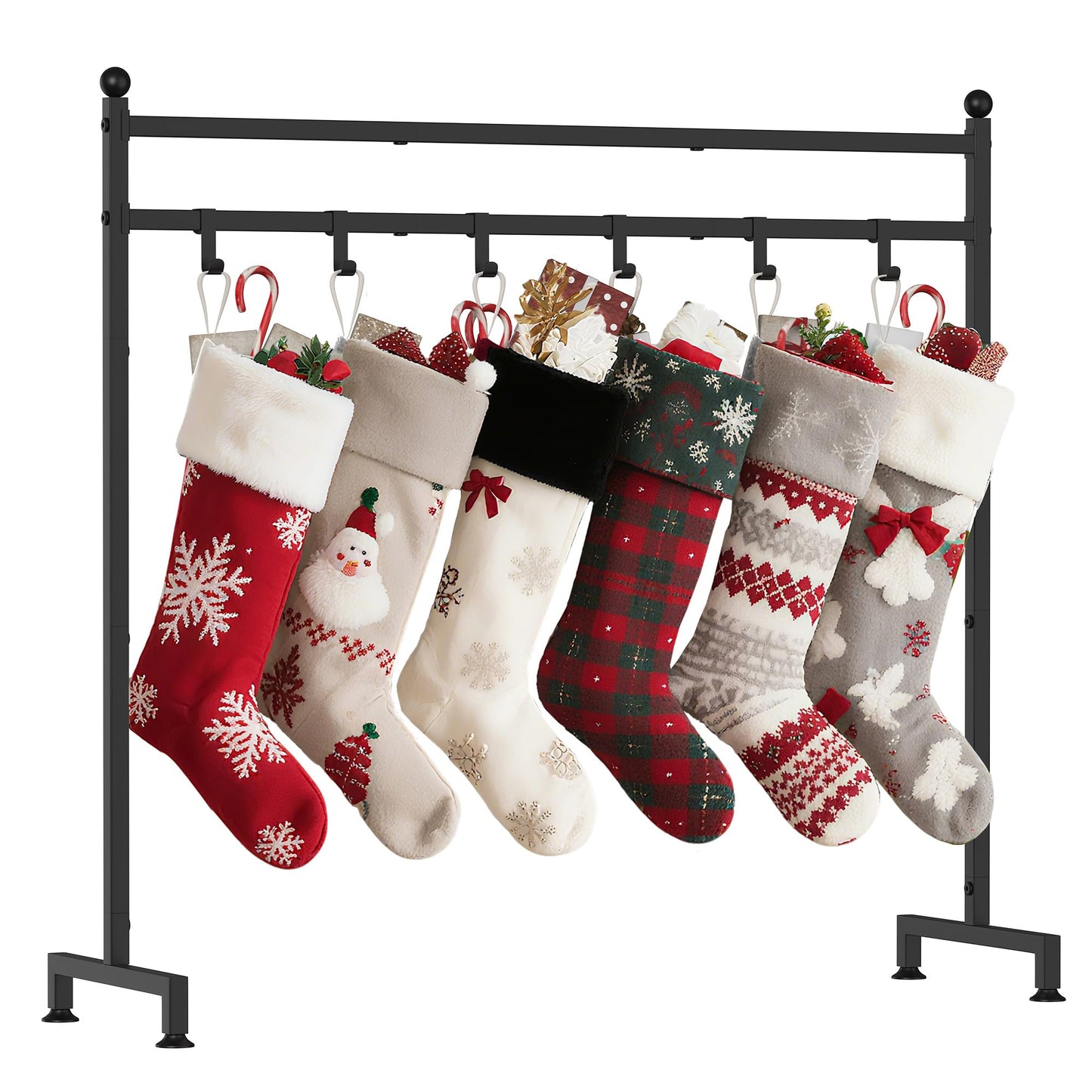 GloTika Christmas Stocking Holder Stand with 8 Hooks, Heavy Duty Freestanding Christmas Stocking Stand for Floor, Metal Holiday Decor Hanger Display for Fireplace Xmas Holiday Decoration