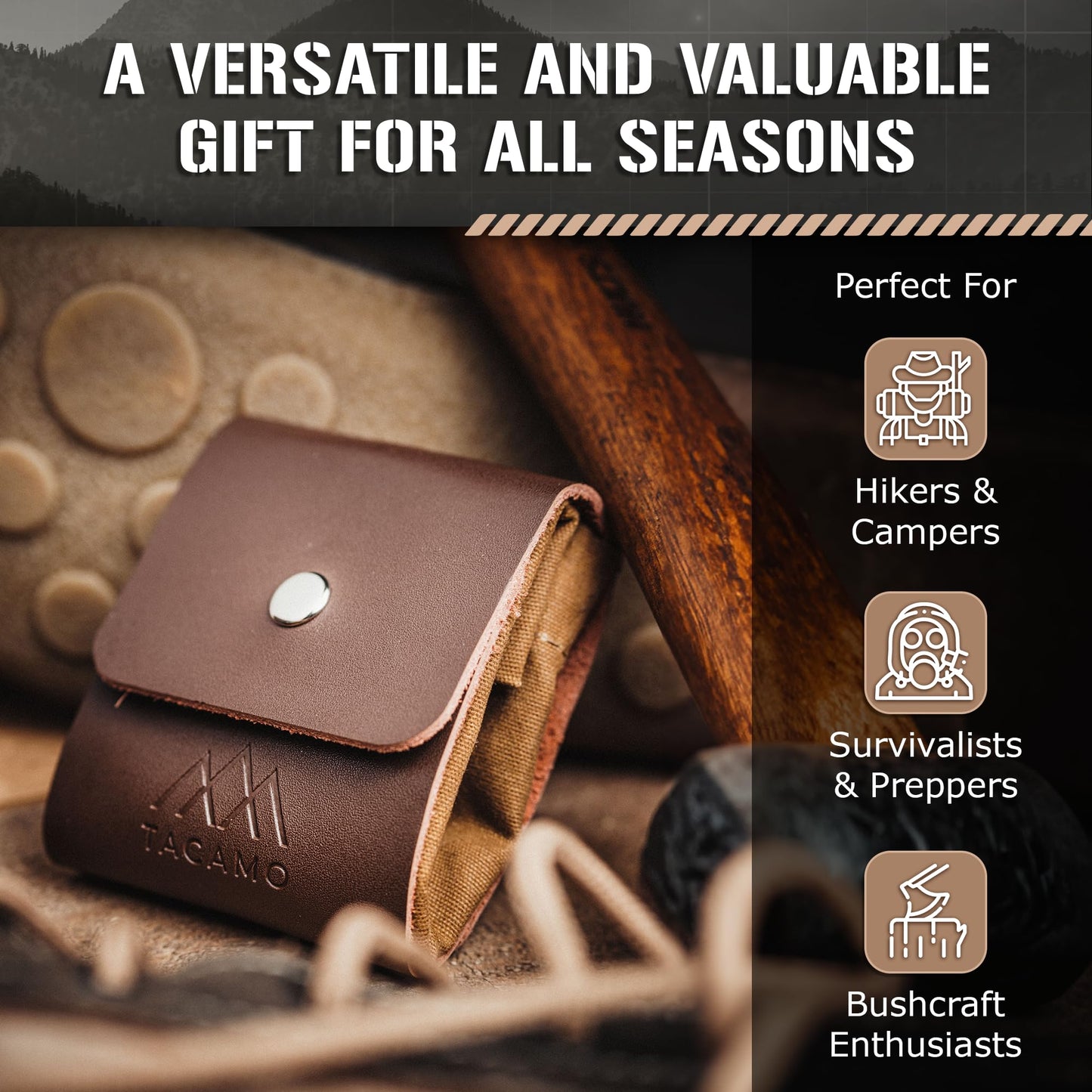 TACAMO Foraging Bag - Durable Mushroom Foraging Bag for Outdoor Adventures - Spacious Leather Pouch for Belt with Secure Drawstring - Bushcraft Foraging Sack for Mushroom, Rock & Plant Collecting