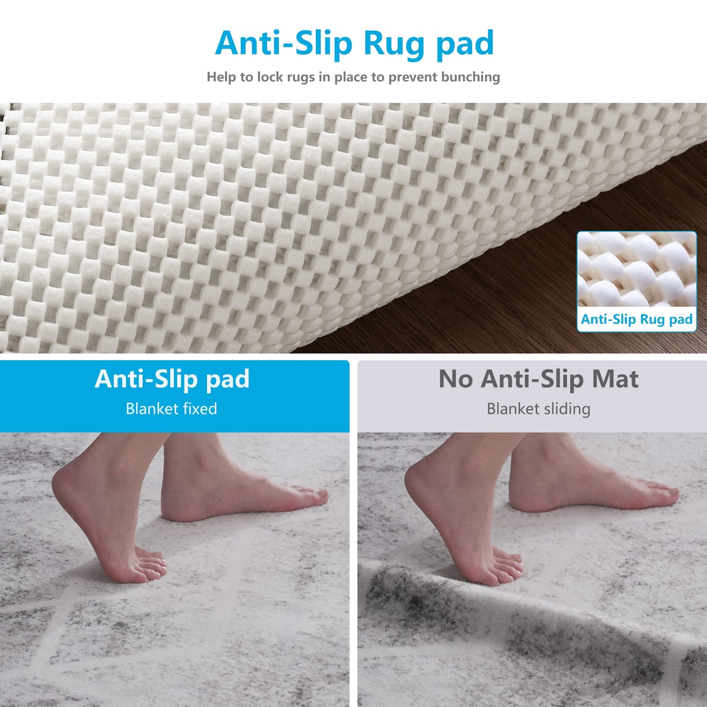 TJWODO Non Slip Area Rug Pads Non Skid Rug Gripper 2x3 Feet Extra Thick Pad Anti-Slip Carpet Rug Mats for Hardwood Surface Floors, Keep Rugs Safe and in Place (2 x 3 Ft)