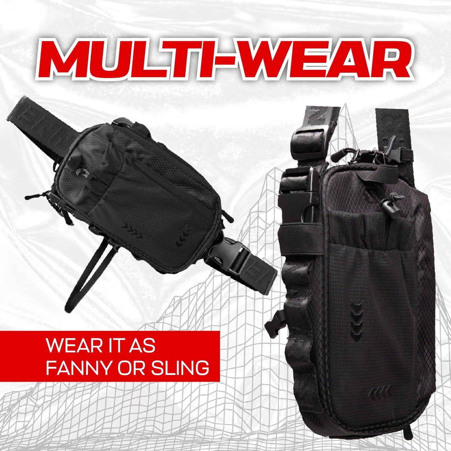 Modular NO-BOUNCE Rave Fanny Pack & Anti-Theft Sling Bag for Men - Waist Bag with 8 Secure Pockets | Festival Fanny Pack Men, Anti Theft (BLACKOUT)