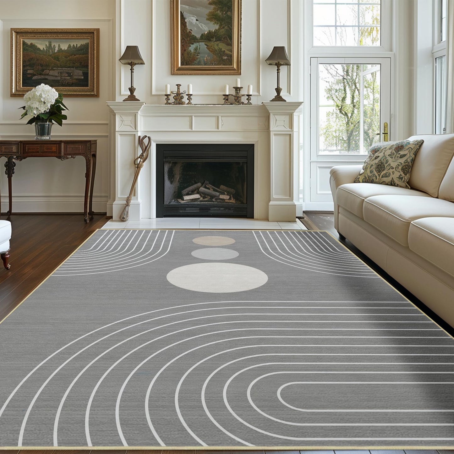 Area Rug 6x9 Boho Modern Minimalist Geometric Abstract Rug Grey Mid Century Modern Rug for Living Room Machine Washable Non-Slip Printed Low Pile Indoor Carpet for Bedroom Dining Room Office Gray