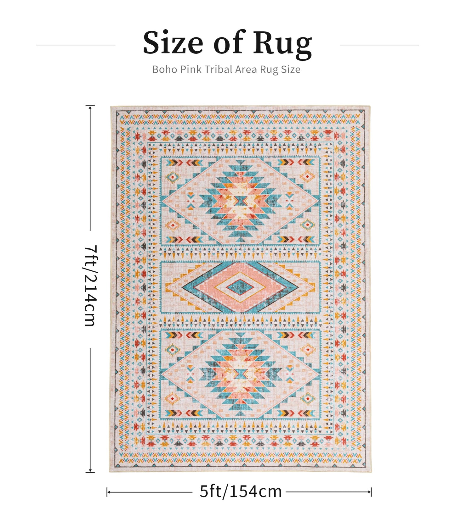 YIHOUSE Boho Living Room Area Rug 5'x7', Pink/Blue