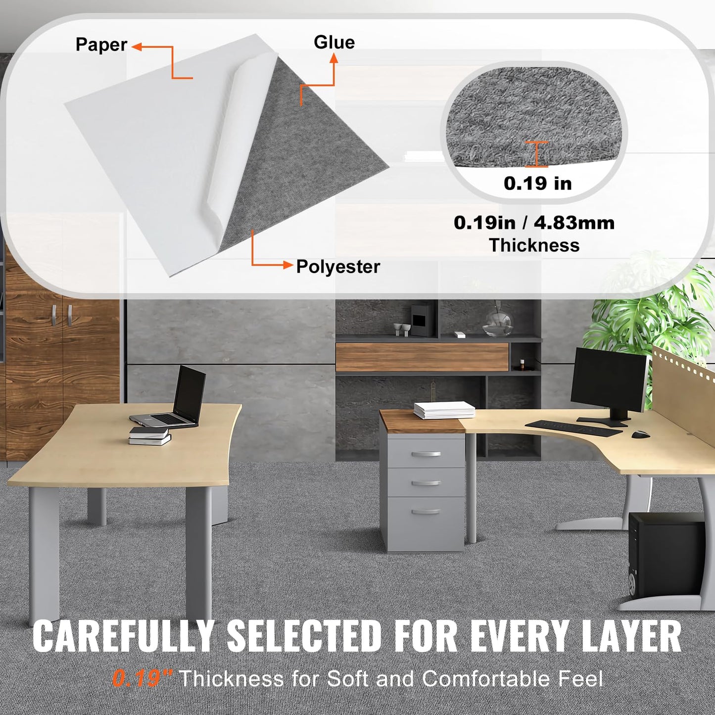 VEVOR 24 x 24 Peel and Stick Carpet Tiles Squares with Self Adhesive & Soft Padded for Indoor Outdoor Kitchen Living Room Bedrooms - Pack of 9/36 sq ft/Light Gray