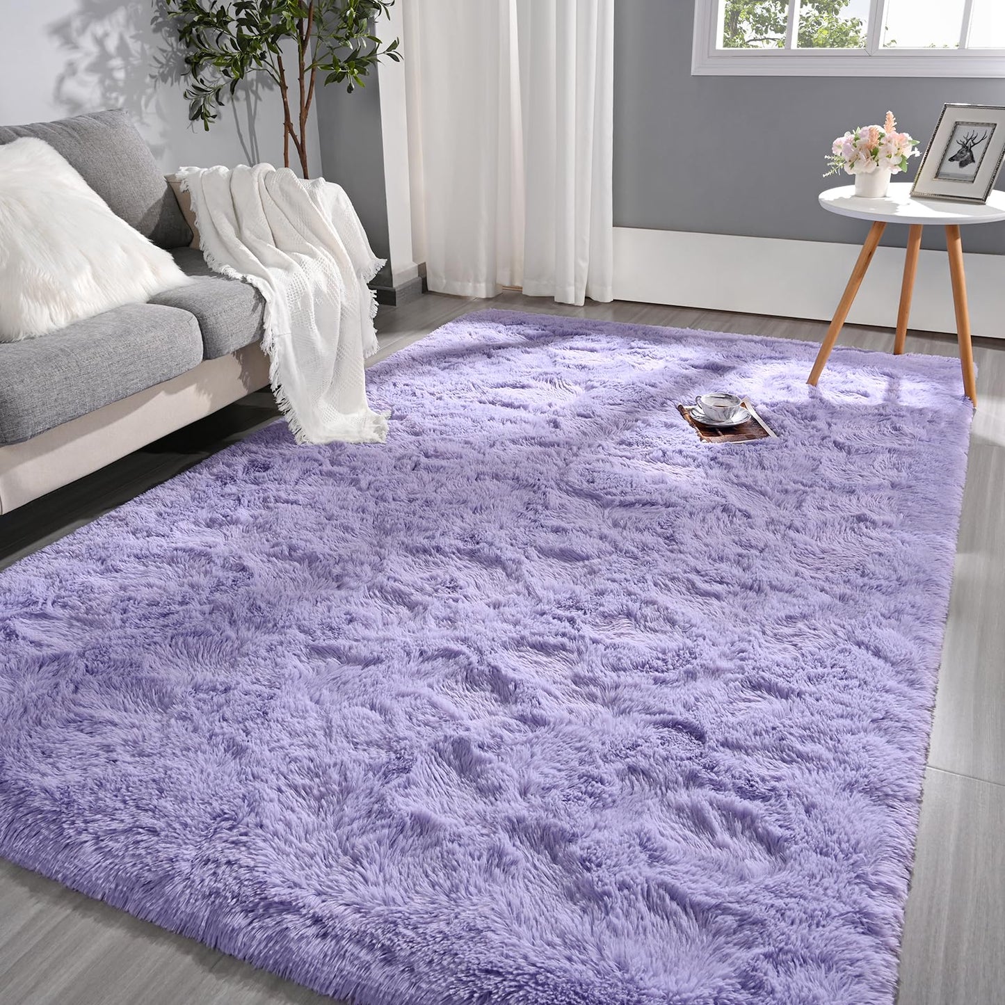 Pettop Fluffy Lavender Purple Area Rug for Bedroom Living Room, 4x6 Feet Soft Plush Fuzzy Rugs for Girls Kids Boys, Non-Slip and Washable Rug for Nursery Classroom, Carpet for Rooms Decor