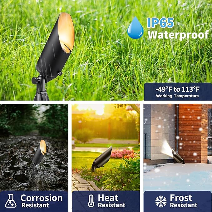 Gardenreet Brass Landscape Lighting - Black Low Voltage Outdoor Spotlights, Wired LED Uplights 12V, Waterproof Spot Lights for Outside Trees with 5W 4000K Natural White MR16 Bulb (4 Pack)