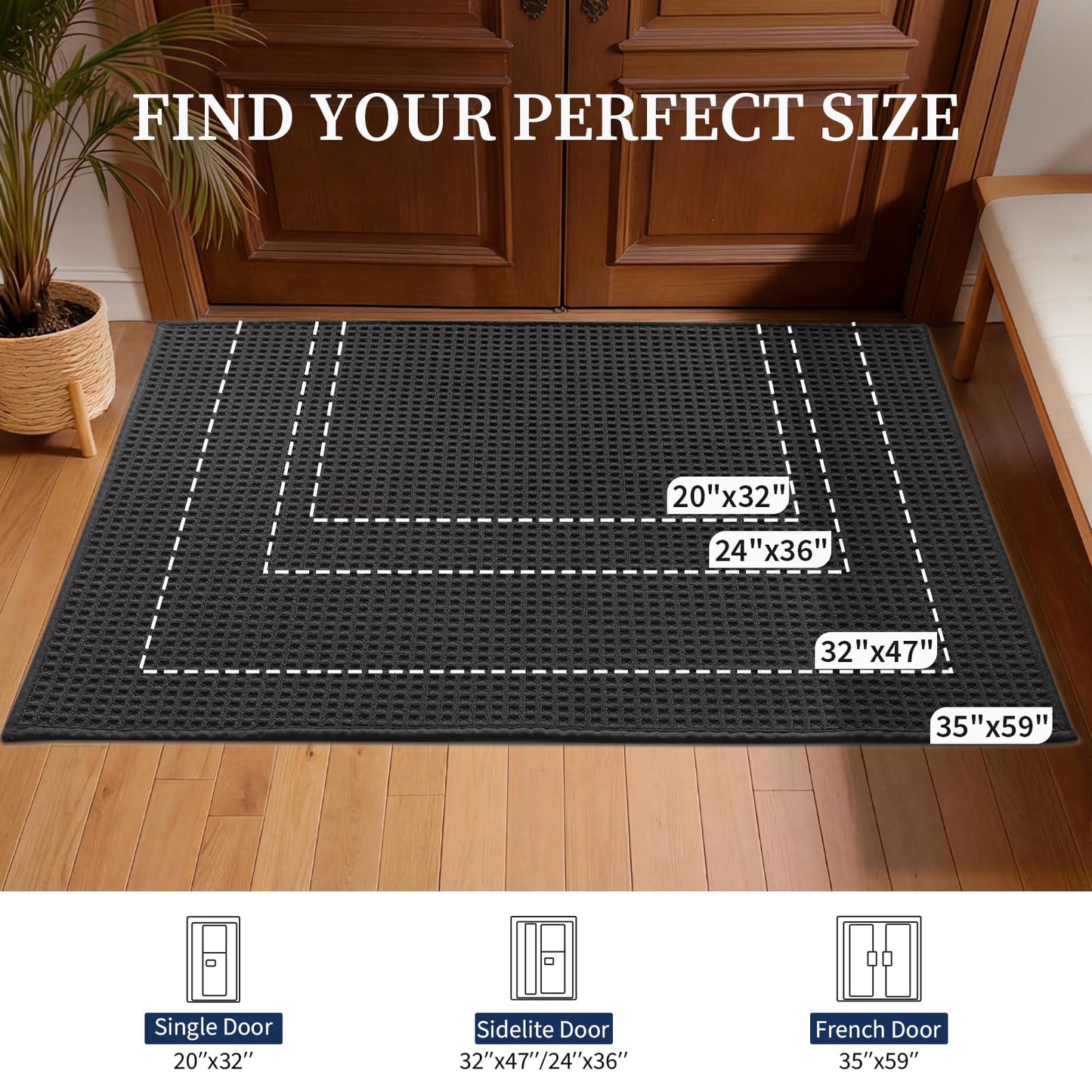 YIHOUSE Indoor Door Mat 35" x 59", Non-Slip Washable Entryway Mat, Dirt Trapper Absorbent Entrance Mat, Low Profile Floor Mat for Front/Back Door, Entryway, Dark Gray ﻿ ﻿