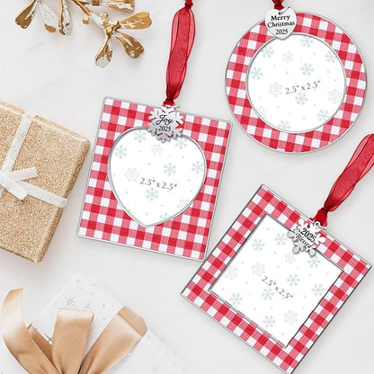 GUOER 3PCS Christmas Tree Ornaments Set Picture Frame Ornament Holiday Keepsake Gift Home Decor Christmas Decorations Xmas Gifts Pendant with 2.5” Photo Frame Insert (Red White 2025)