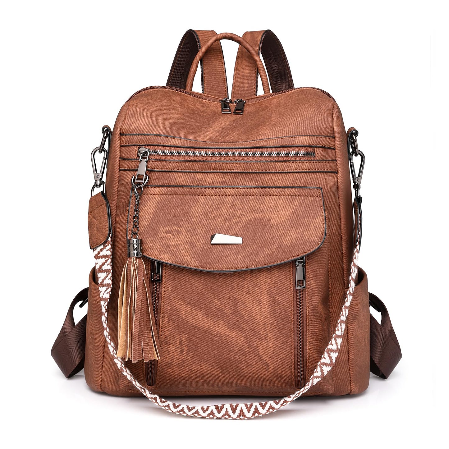 ROOSALANCE Backpack Purse for Women Pu Leather Backpack Fashion Ladies Shoulder Bag Handbags for Travel Daily Use, Brown