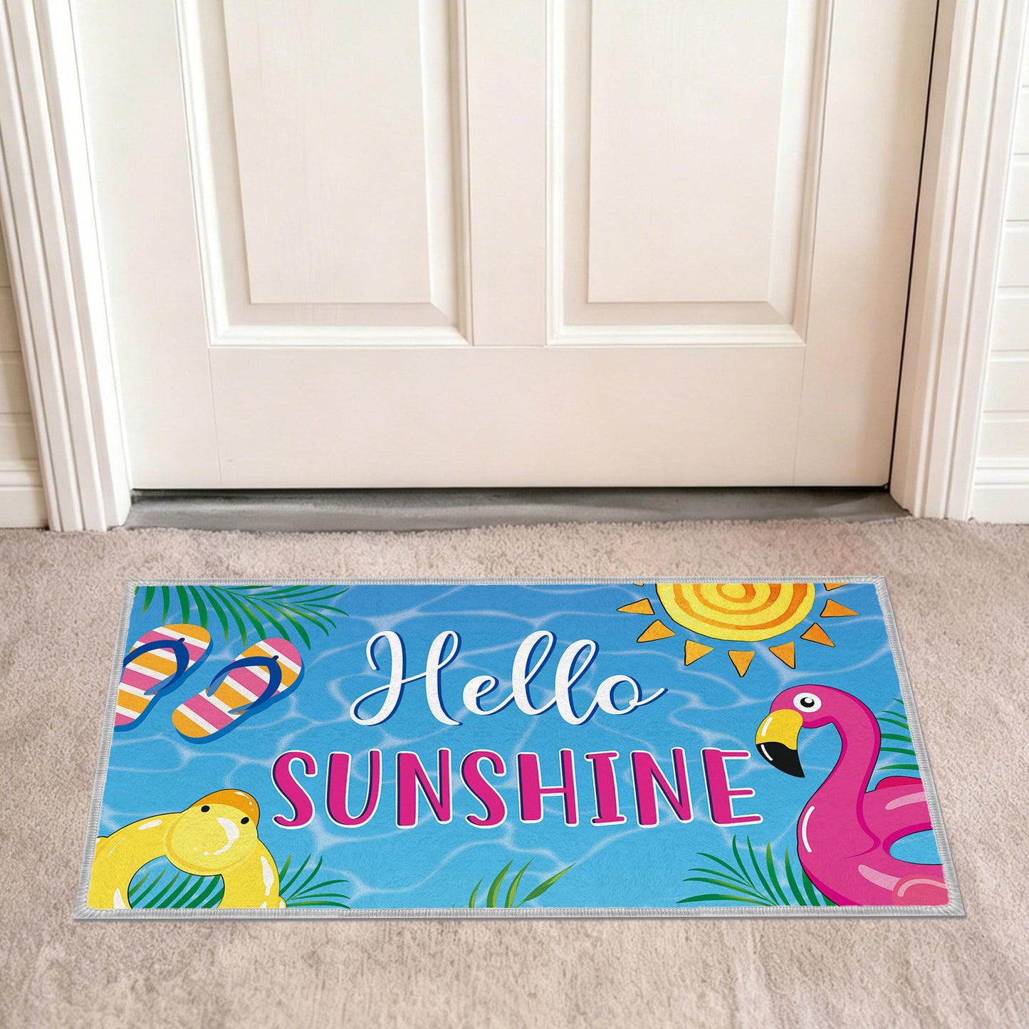 Romart Summer Kitchen Rugs Set, 2 Pcs Pool Party Flamingo Tropical Runner Rug and Floor Mat, Summer Kitchen Decor for Home Indoor Sink Area (16" x 28" & 16" x 47")