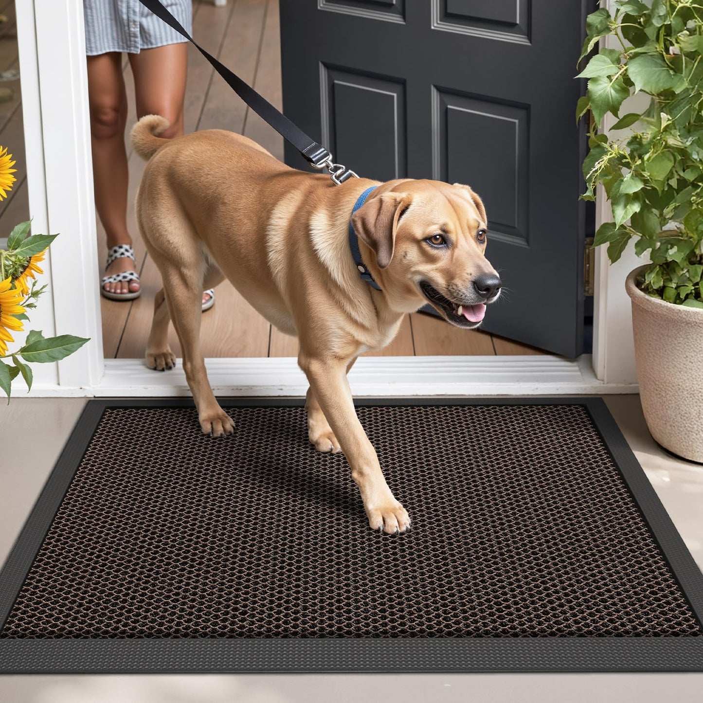 LUMI Front Door Mat for Outside Entrance 32''x47'', Heavy-Duty Dirt-Trapping Doormat with Durable Non-Slip Rubber Backing, Stain & Fade-Resistant Entry Mats, Brown