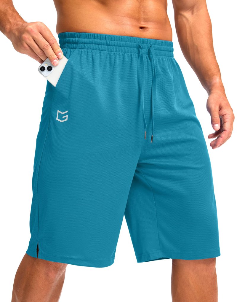 G Gradual Men's Athletic Shorts with Pockets 9" / 11" Long Basketball Shorts Lightweight Quick Dry Gym Workout Shorts for Men(Lake Blue,L)