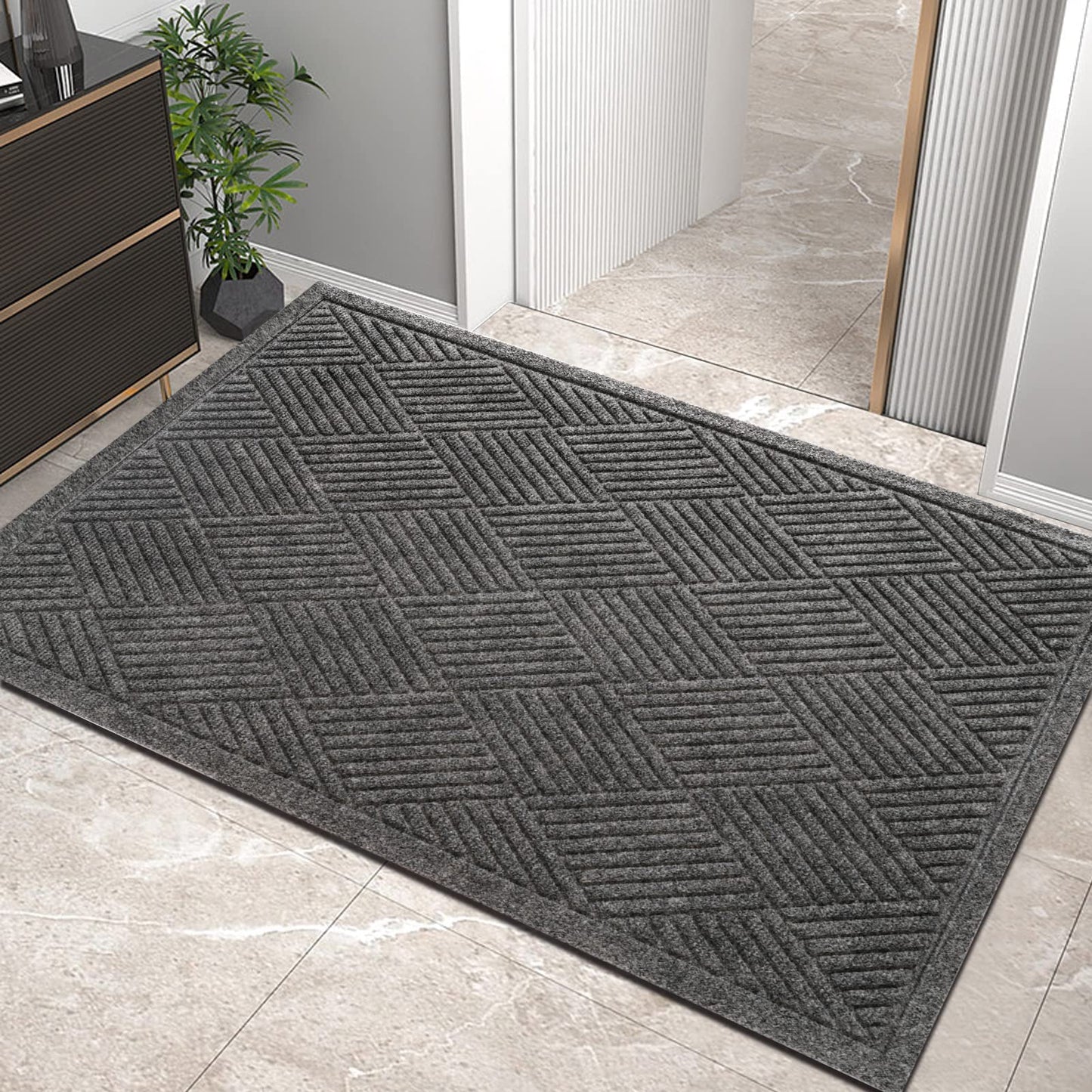 HIYARD Sturdy Front Door Mat, Absorbent Muddy Dirt Resist Welcome Door Mats Outdoor Indoor, Stain and Fade Resistant, Non-Slip Rubber Backing Low Profile Doormat for Entryway, 36×24, Grey