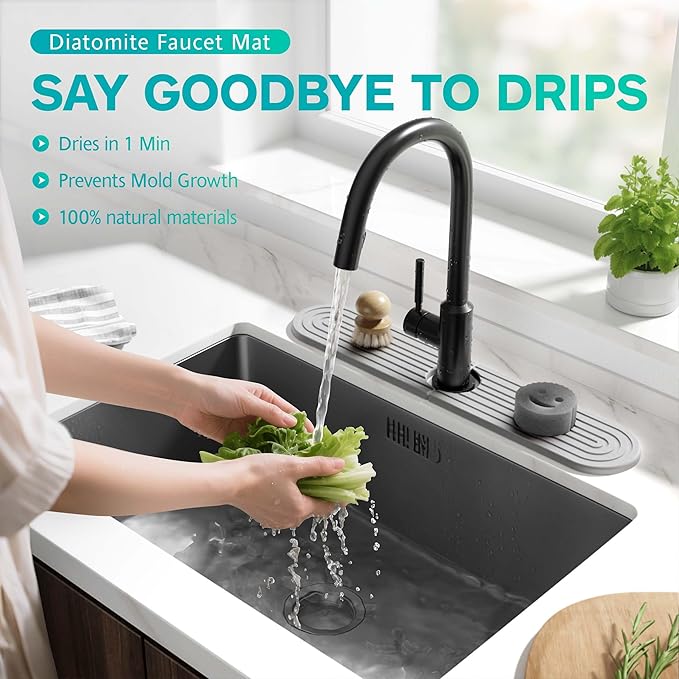 Stone Faucet Mat for Kitchen Sink – Diatomite Fast-Drying Stone Tray, Faucet