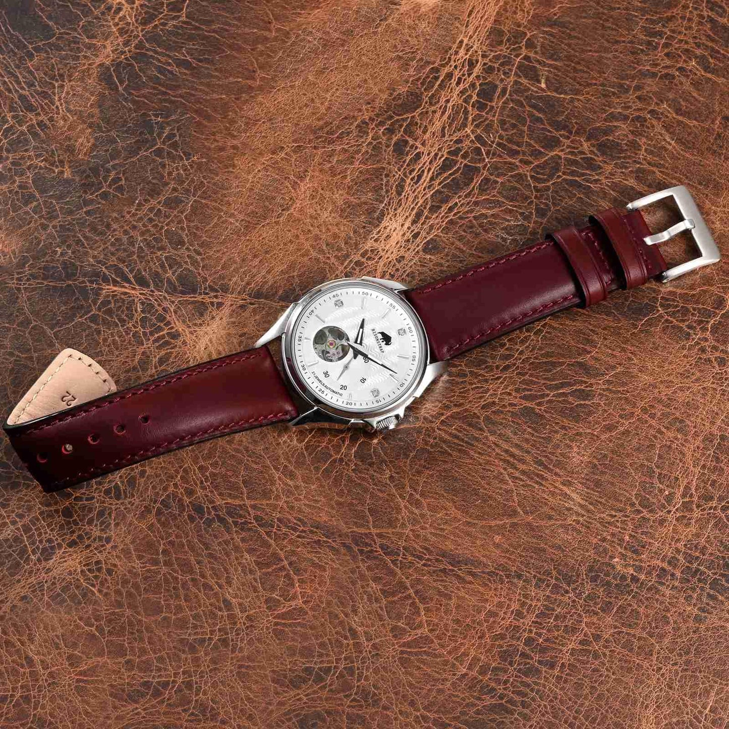 BISONSTRAP Leather Watch Strap for Men and Women, Oil Pull-Up Leather, Quick Release Replacement Bands, 20mm, Burgundy (Black Buckle)