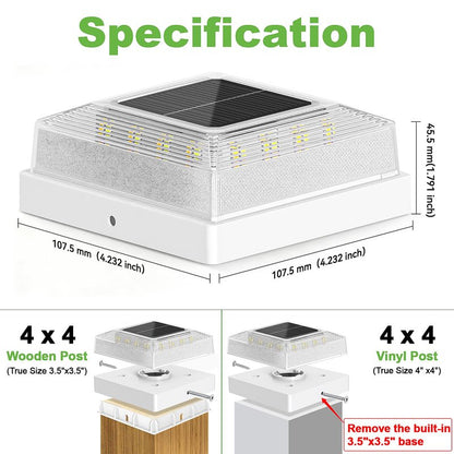 Brightever 3.5x3.5 4x4 Solar Post Cap Light Outdoor, 12-Pack Fence Post Solar Lights for Wooden/Vinyl Posts, 3 Lighting Modes, Solar Powered Waterproof Deck Post Lights for Garden Patio, White