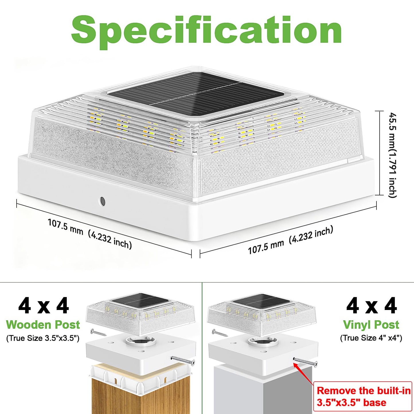 Brightever 3.5x3.5 4x4 Solar Post Cap Light Outdoor, 8-Pack Fence Post Solar Lights for Wooden/Vinyl Posts, 3 Lighting Modes, Solar Powered Waterproof Deck Post Lights for Garden Patio, White